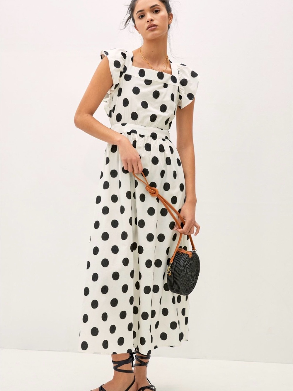 Anthropologie Amadi Black & White Polka Dot Dress size M (petit) NWT